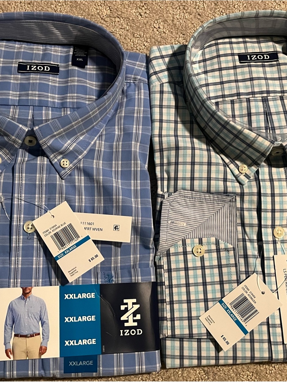 IZOD Men's Blue Plaid Button-Down Shirts Lot of 2 XXL NEW